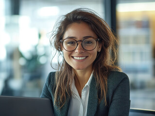 Fototapeta premium smiling successful business woman in office, corporate governance specialist