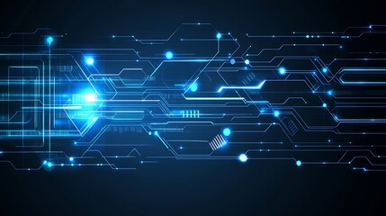 Abstract Digital Circuitry Glowing Blue Lines