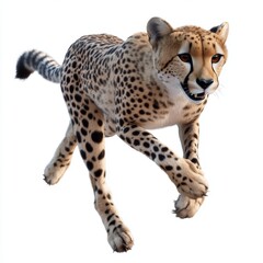 The majestic cheetah, a big cat, zooming towards the camera, isolated on a transparent PNG background, produced by generative AI