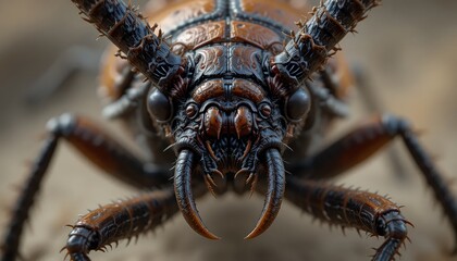 Fototapeta premium Extreme Close-up Macro Shot of a Detailed Brown and Black Insect in 4K - Nature Wildlife Photography