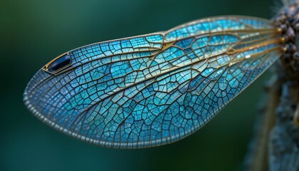 Intricate Macro Shot of a Dragonfly's Wing: Azure Hues and Delicate Veins in 4K Ultra HD