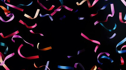 Multi-colored awareness ribbons floating on a black background to represent cancer awareness and advocacy, space for text