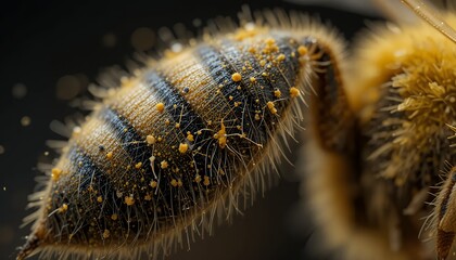 Macro Photography of a Honeybee Covered in Golden Pollen - 4K Ultra HD Stock Footage