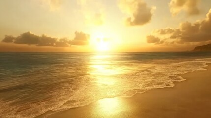 Fototapeta premium Golden sunset over tranquil ocean beach.