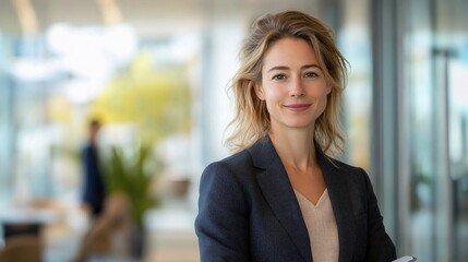 Fototapeta premium Confident businesswoman smiling in office.