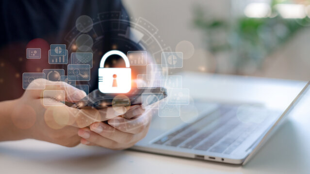 Cyber security and Security password login online concept Hands typing and entering username and password of social media, logging in with smartphone to an online bank account, data protection hacker