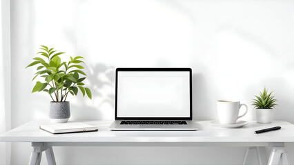 Minimalist Workspace with Laptop and Plants