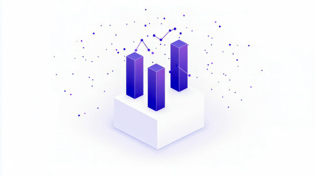 Abstract data visualization with 3d graph bars and line chart elements