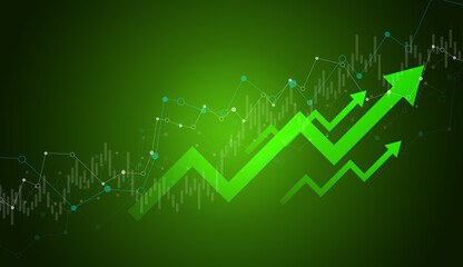Business graph, chart, green background, copy space, financial growth, market analysis, investment trends, strategic planning, 3D render, web banner.