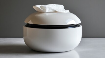 Modern white tissue box on marble surface.