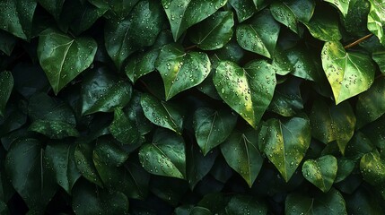 Obraz premium Lush green leaves with water droplets.