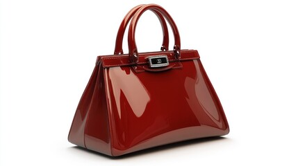 Naklejka premium Red patent leather handbag on white background.