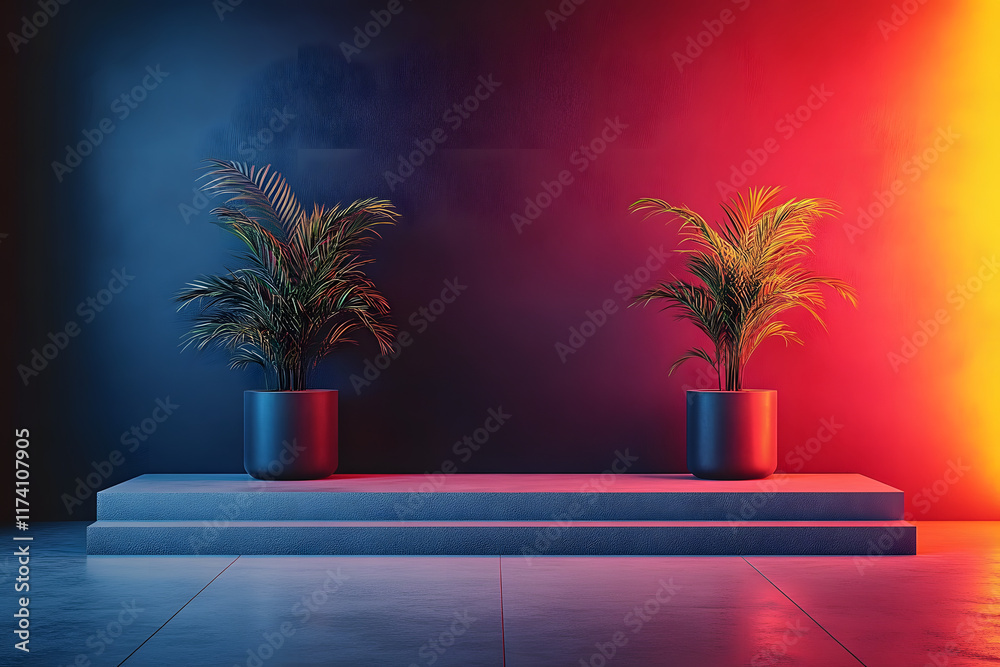 Wall mural stock photo features a minimalist studio setting with a black gradient backdrop, creating a versatil