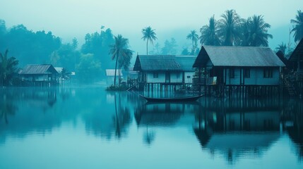 Fototapeta premium Tranquil Village Under Overcast Sky