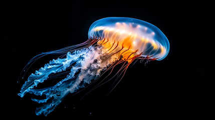 "Glowing Bioluminescent Jellyfish in the Dark Ocean"
