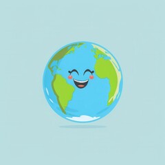 Obraz premium A cheerful cartoon Earth with a big smile and rosy cheeks, playfully depicting our planet's happy and healthy state.