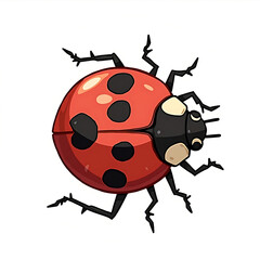 Vibrant Cartoon Ladybug with Distinct Black Spots on a White Background for Creative Projects