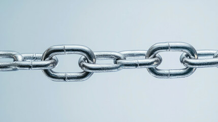 Obraz premium Strong metal chain link on light background symbolizing connection and strength