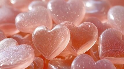 Fototapeta premium Glossy pink heart shaped sprinkles create delightful, sweet scene