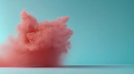 Fototapeta premium Vibrant red powder explosion against turquoise background