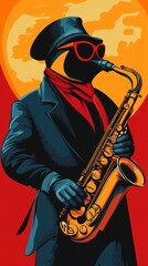 Fototapeta premium Stylized and Vibrant of a Saxophone Player Performing with Passion and Energy on a Modern Backdrop