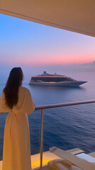Ocean View Sunrise Cruise Ship Illustration