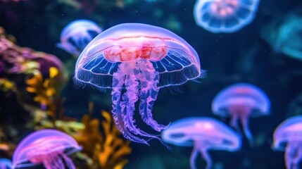 Ethereal Jellyfish Floating in Vibrant Underwater Scene