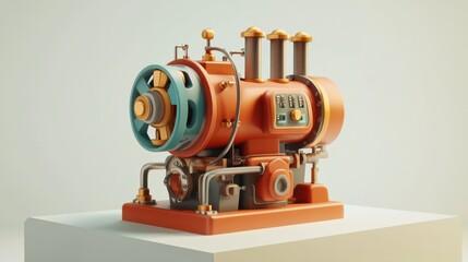 Vintage Styled Engine with Colorful Details and Retro Design