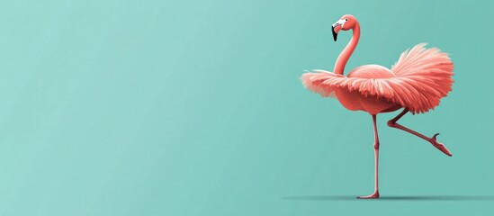 Obraz premium Elegant pink flamingo standing on one leg in a tropical environment The flamingo s vibrant feathers and graceful stance capture the beauty and elegance of this exotic avian species