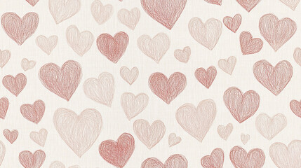 Hand drawn hearts in pale pink create charming, romantic pattern
