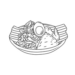 Illustration of the traditional food gudeg rice from the island of Java. Thin line illustration.
