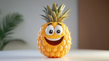 Cheerful Cartoon Pineapple Character with Big Smiling Face