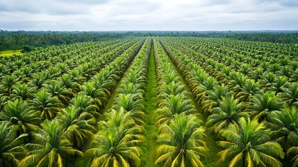 Aerial View of a Vast Coconut Plantation