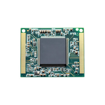 recommend clip art: a small electronic circuit board with a central microprocessor. surrounded by various electronic components and connections. typically used in computing or electronic devices it highlights the complex