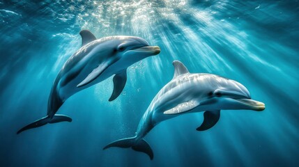 Fototapeta premium Serene Dolphins Swimming in Clear Ocean Water
