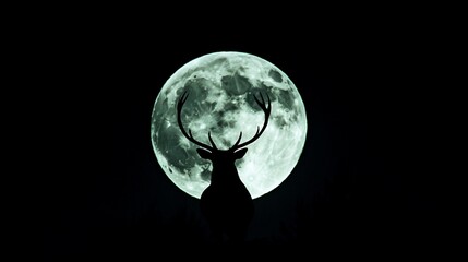 Deer silhouette against a large, green moon at night.