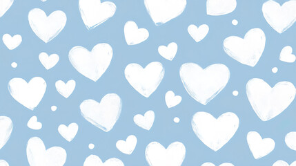 seamless pattern of white hearts on pastel blue background evokes joy