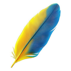 vibrant feather showcasing a gradient of blue and yellow hues. highlighting its delicate structure and intricate details the feather's bright colors suggest a connection to nature and possibly symboli