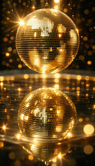 Shiny gold disco ball vertical