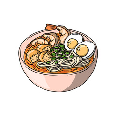 Illustration of Laksa with Shrimp and Tofu