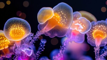 Vibrant Glowing Jellyfish in Dark Ocean Setting