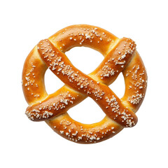 freshly baked pretzel. showcasing its golden-brown color and shiny surface. sprinkled with coarse salt the pretzel is shaped in a classic twisted knot form. making it an appealing snack option. often