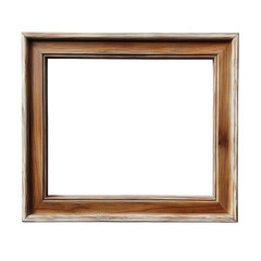 wooden picture frame with a rustic design. set against a plain white background the frame is empty. suggesting it is ready to display artwork. photographs. or other visual content its purpose is to en