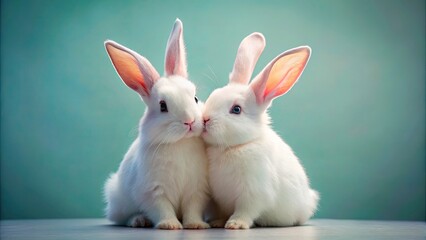 Obraz premium Adorable pastel bunny embrace, simple and sweet.