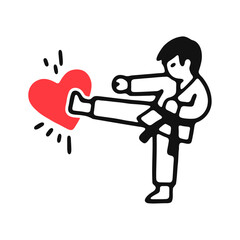 karate man kicking a red heart, funny valentines day illustration © Satoru Sketches