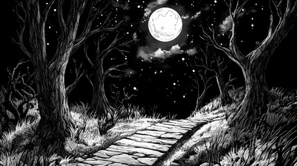 Naklejka premium A pathway to the stars. Ravenwood. Illustration