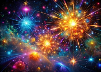 Fototapeta premium Generative AI paints vibrant fractal bursts across a vivid nightscape.