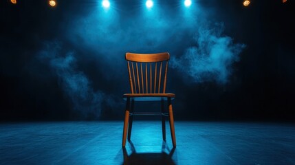A Single Chair on Stage, Bathed in Blue Light