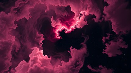 Naklejka premium cosmic nebula, vibrant magenta, swirling clouds, deep space, ethereal glow, celestial formation, dark voids, interstellar dust, galactic core, astrophotography, high contrast, dreamlike atmosphere, co