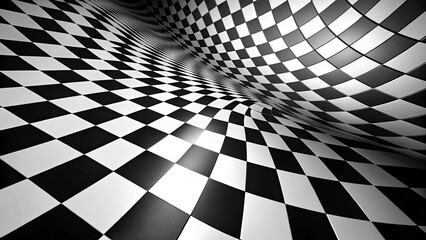 Naklejka premium Black and white checkered curve background. Minimalist geometric square pattern wallpaper.